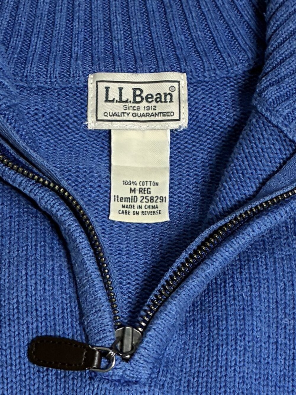 LL Bean Men's M Regular Blue Cotton 1/4 Zip Ribbed Knit Sweater - Picture 6 of 7